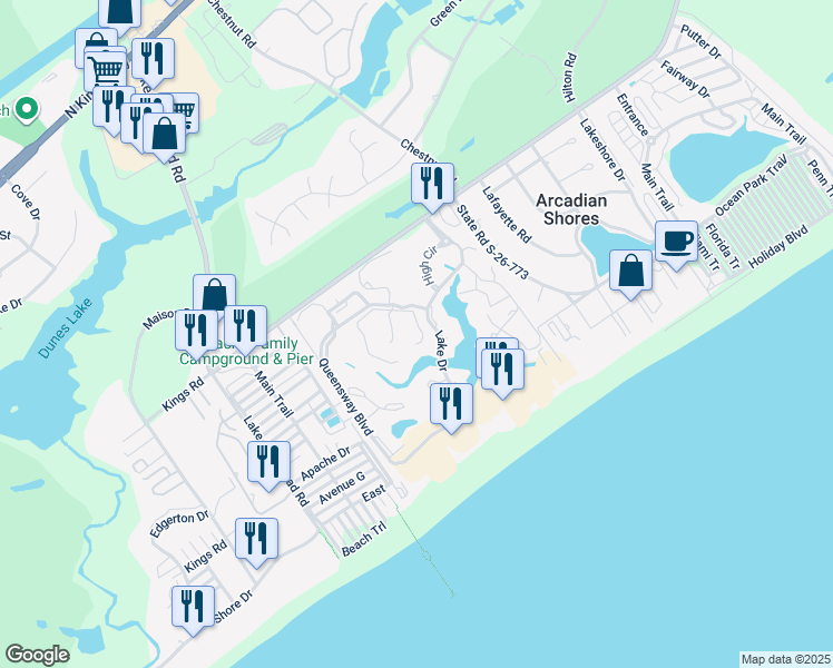 map of restaurants, bars, coffee shops, grocery stores, and more near 109 Westhill Circle in Myrtle Beach