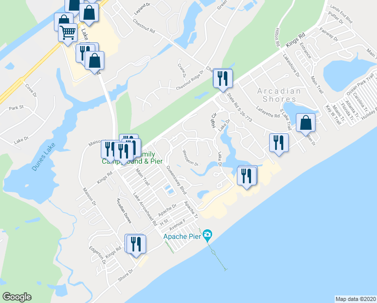 map of restaurants, bars, coffee shops, grocery stores, and more near 200 West Hyde Park in Myrtle Beach