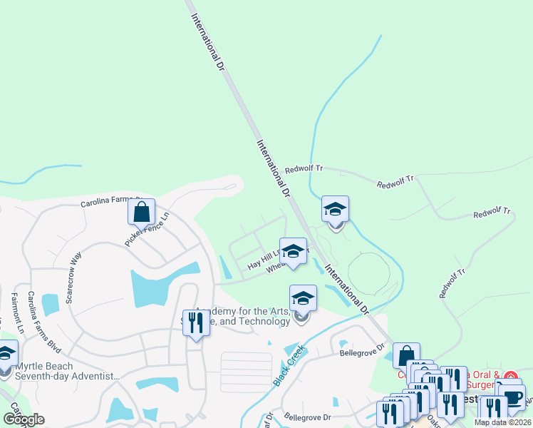 map of restaurants, bars, coffee shops, grocery stores, and more near 5905 Flour Mill Court in Myrtle Beach