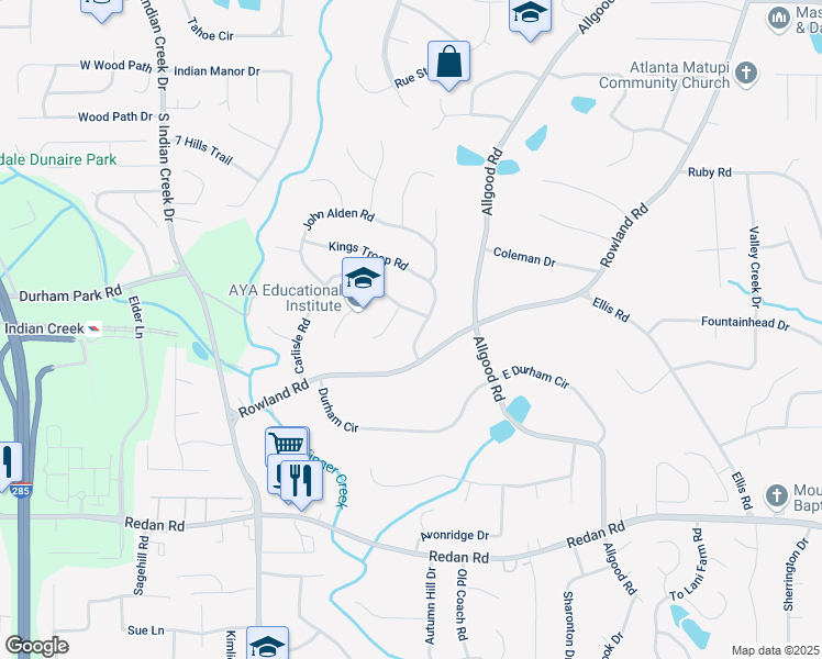 map of restaurants, bars, coffee shops, grocery stores, and more near 4259 Kings Troop Road in Stone Mountain