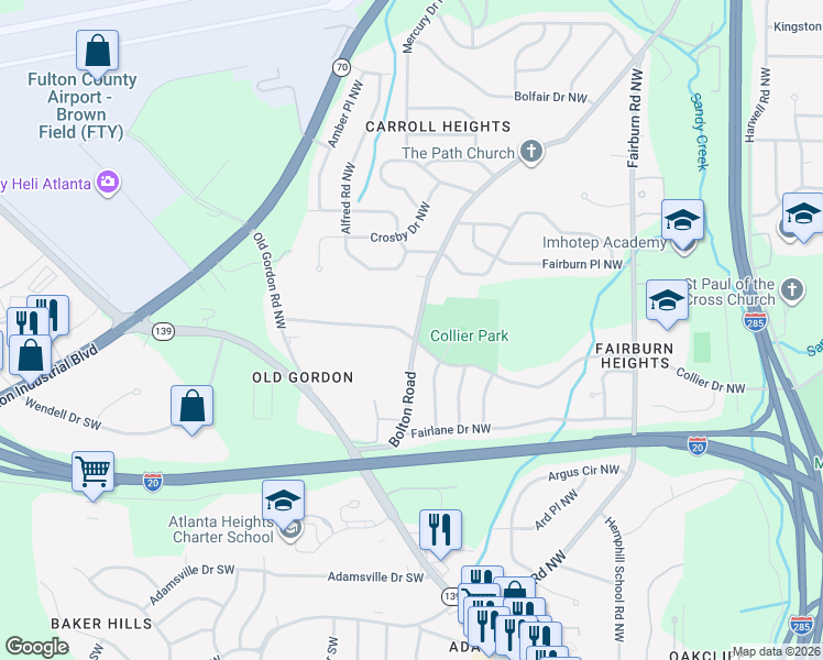 map of restaurants, bars, coffee shops, grocery stores, and more near in Atlanta