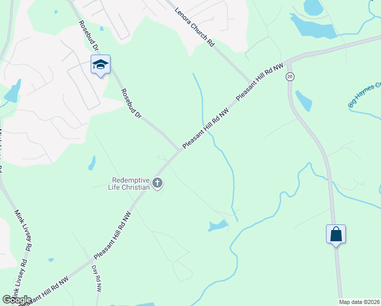 map of restaurants, bars, coffee shops, grocery stores, and more near 312 Pleasant Hill Rd NW in Conyers