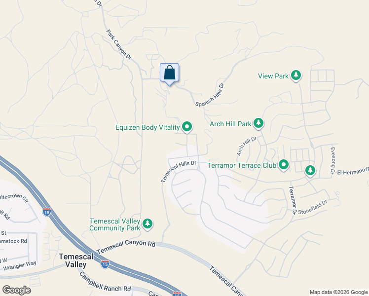 map of restaurants, bars, coffee shops, grocery stores, and more near 11313 Atlas Court in Corona