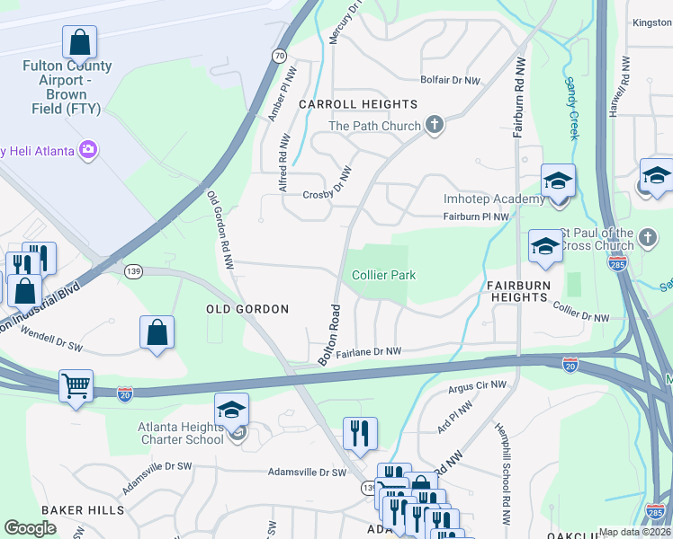map of restaurants, bars, coffee shops, grocery stores, and more near in Atlanta