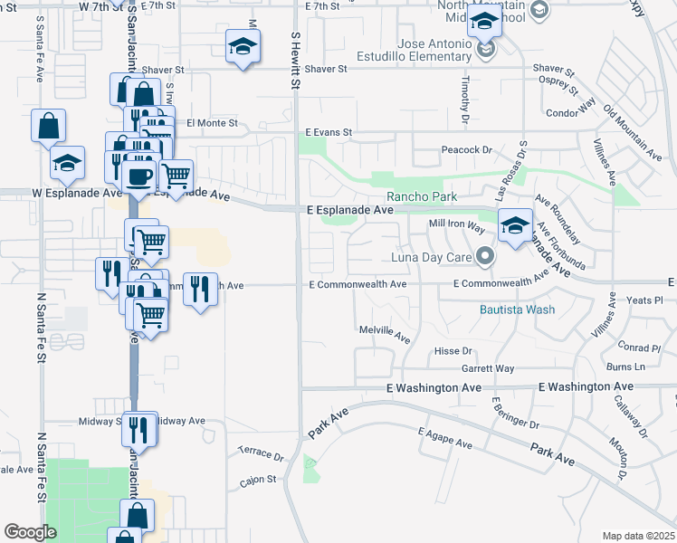 map of restaurants, bars, coffee shops, grocery stores, and more near 1745 Gooseberry Lane in San Jacinto