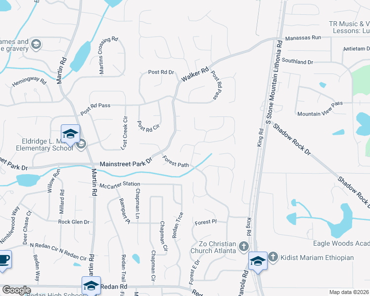 map of restaurants, bars, coffee shops, grocery stores, and more near 878 Greenhedge Drive in Stone Mountain