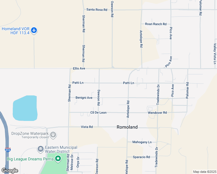 map of restaurants, bars, coffee shops, grocery stores, and more near 27775 Patti Lane in Romoland