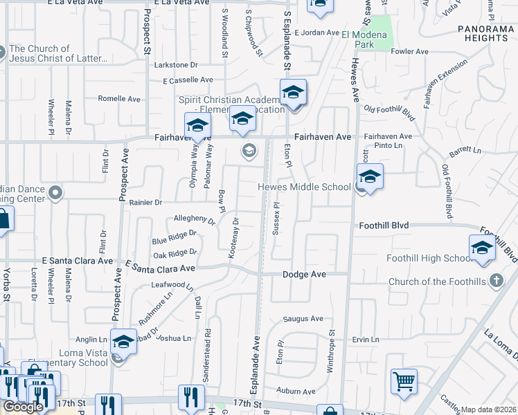 map of restaurants, bars, coffee shops, grocery stores, and more near 18372 Cranbrook Drive in Santa Ana