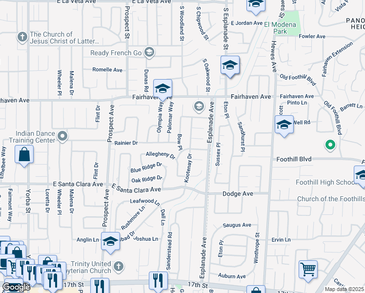 map of restaurants, bars, coffee shops, grocery stores, and more near 13252 Bow Place in Santa Ana