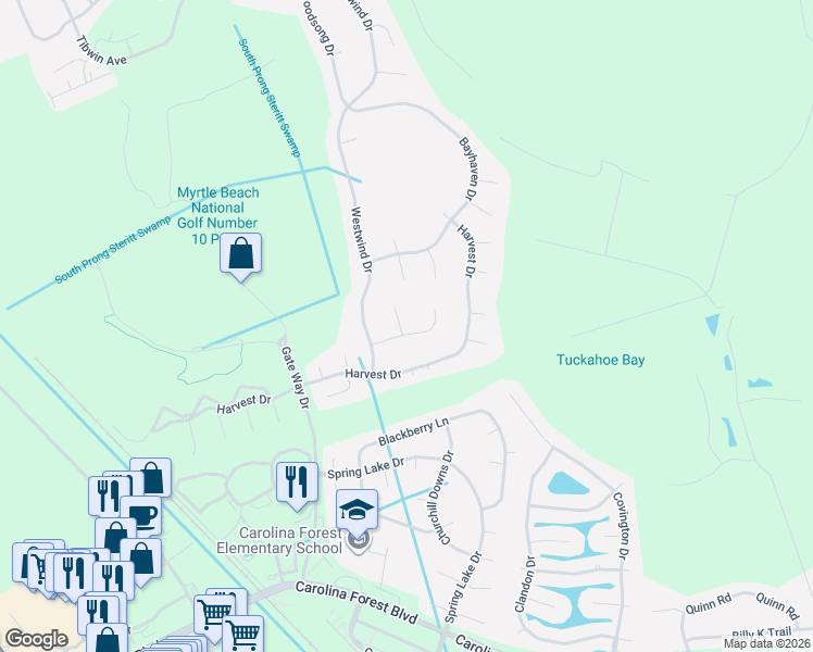 map of restaurants, bars, coffee shops, grocery stores, and more near 4846 Seabreeze Lane in Myrtle Beach