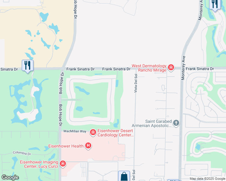 map of restaurants, bars, coffee shops, grocery stores, and more near 143 North Kavenish Drive in Rancho Mirage