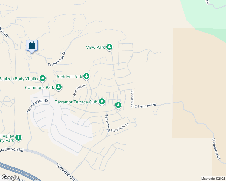 map of restaurants, bars, coffee shops, grocery stores, and more near 11950 El Hermano Road in Corona
