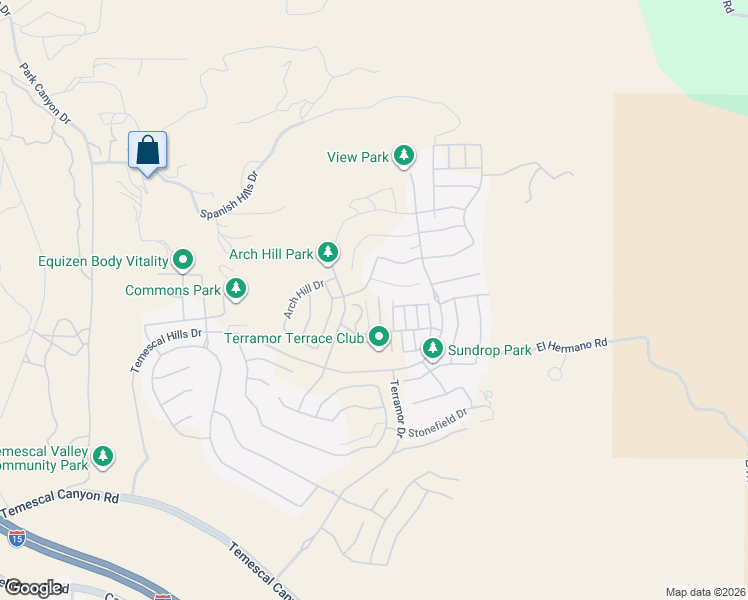map of restaurants, bars, coffee shops, grocery stores, and more near 11680 El Hermando Road in Corona
