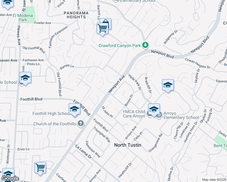map of restaurants, bars, coffee shops, grocery stores, and more near 1041 La Limonar Road in Santa Ana