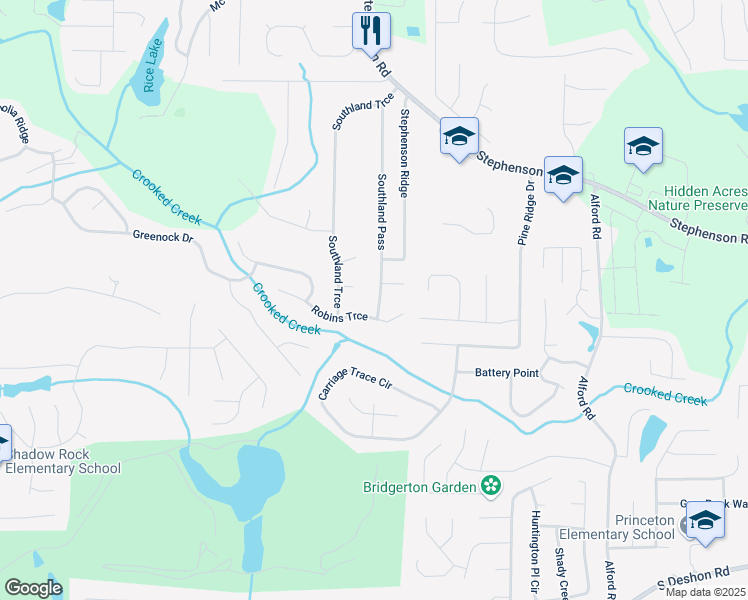 map of restaurants, bars, coffee shops, grocery stores, and more near 861 Southland Pass in Stone Mountain