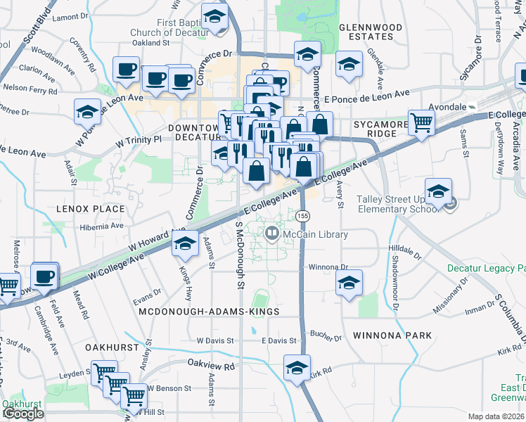 map of restaurants, bars, coffee shops, grocery stores, and more near in Decatur