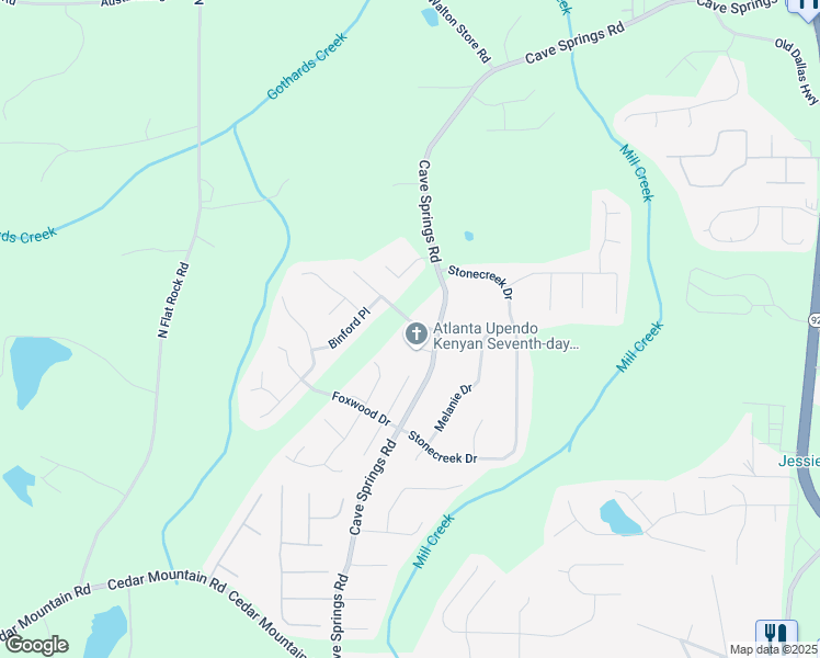 map of restaurants, bars, coffee shops, grocery stores, and more near 1031 Abercorn Way in Douglasville