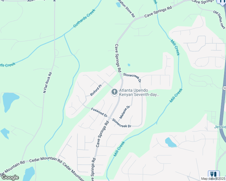 map of restaurants, bars, coffee shops, grocery stores, and more near 1031 Abercorn Way in Douglasville