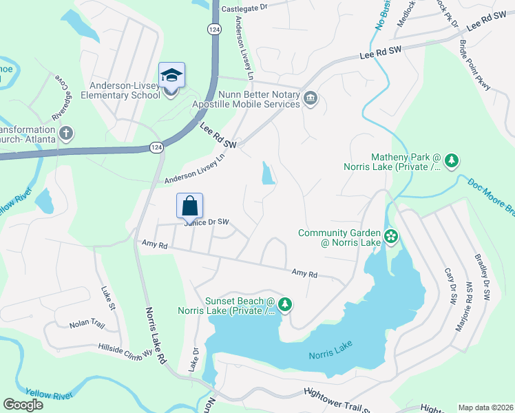 map of restaurants, bars, coffee shops, grocery stores, and more near 4401 Ford Place Southwest in Snellville