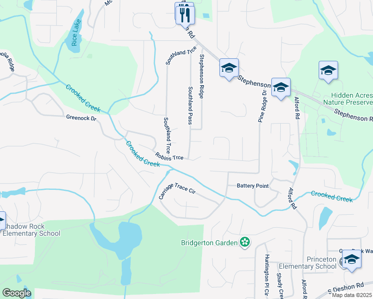 map of restaurants, bars, coffee shops, grocery stores, and more near 861 Southland Pass in Stone Mountain