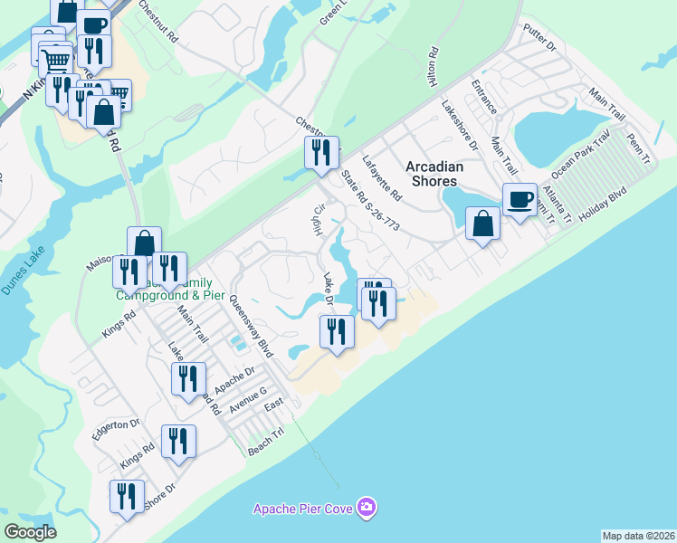 map of restaurants, bars, coffee shops, grocery stores, and more near 180 Rothbury Circle in Myrtle Beach