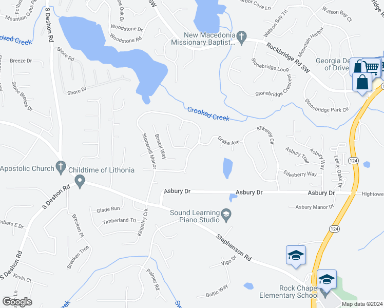 map of restaurants, bars, coffee shops, grocery stores, and more near 567 Stonemill Manor in Lithonia