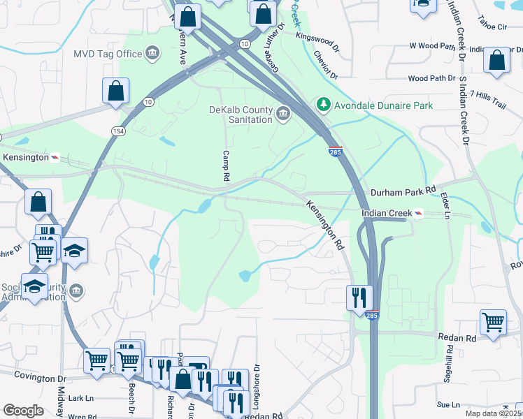 map of restaurants, bars, coffee shops, grocery stores, and more near 3712 Kensington Court in Decatur