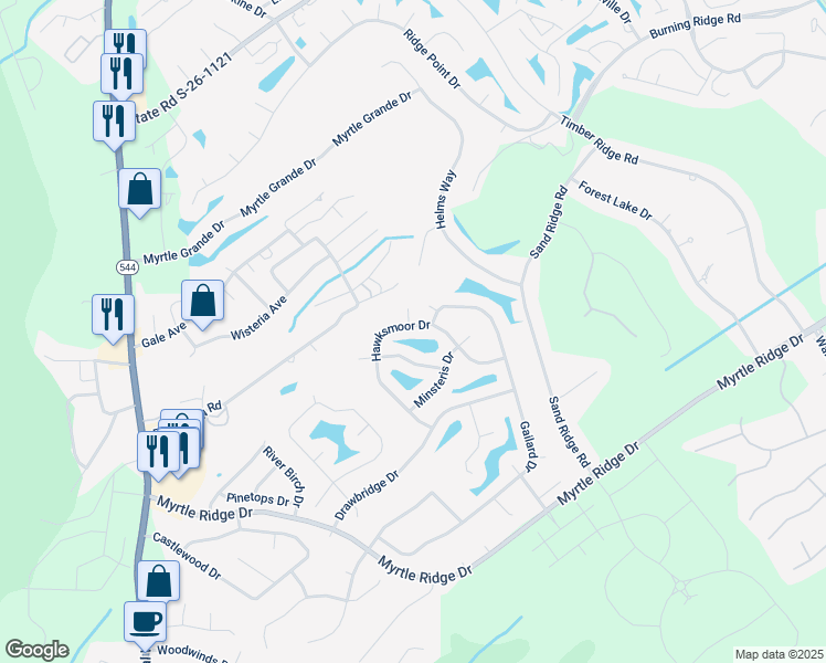 map of restaurants, bars, coffee shops, grocery stores, and more near 2090 Hawksmoor Drive in Conway