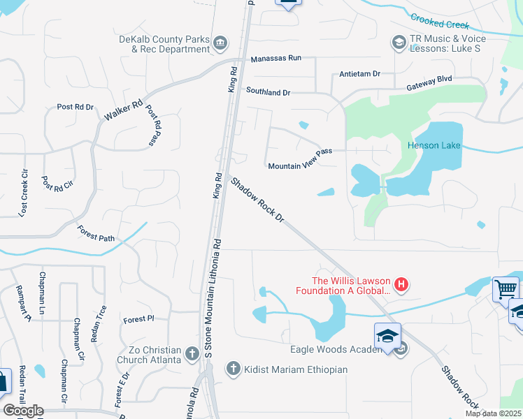 map of restaurants, bars, coffee shops, grocery stores, and more near 5633 Shadow Rock Drive in Lithonia