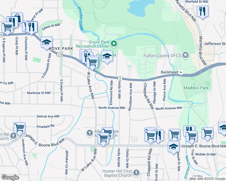 map of restaurants, bars, coffee shops, grocery stores, and more near 528 Holly Street Northwest in Atlanta