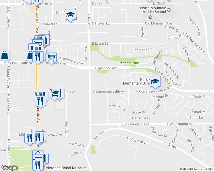 map of restaurants, bars, coffee shops, grocery stores, and more near 730 Zaphiro Ct in San Jacinto