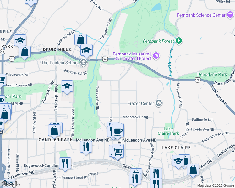 map of restaurants, bars, coffee shops, grocery stores, and more near 561 Clifton Road in Atlanta