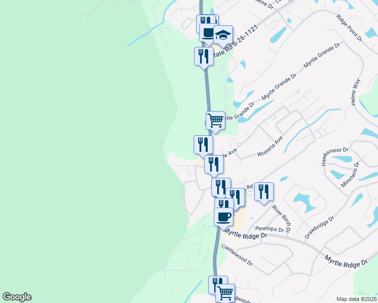 map of restaurants, bars, coffee shops, grocery stores, and more near 134 L C Dunn Court in Conway