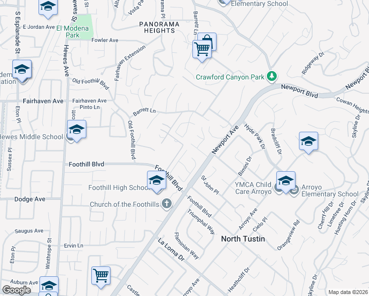 map of restaurants, bars, coffee shops, grocery stores, and more near 13241 Orange Knoll Drive in Santa Ana