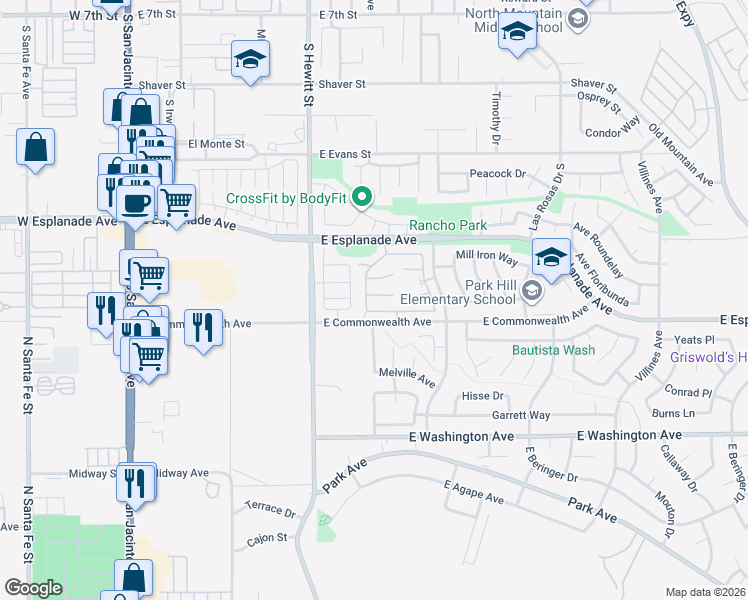 map of restaurants, bars, coffee shops, grocery stores, and more near 730 Zaphiro Court in San Jacinto