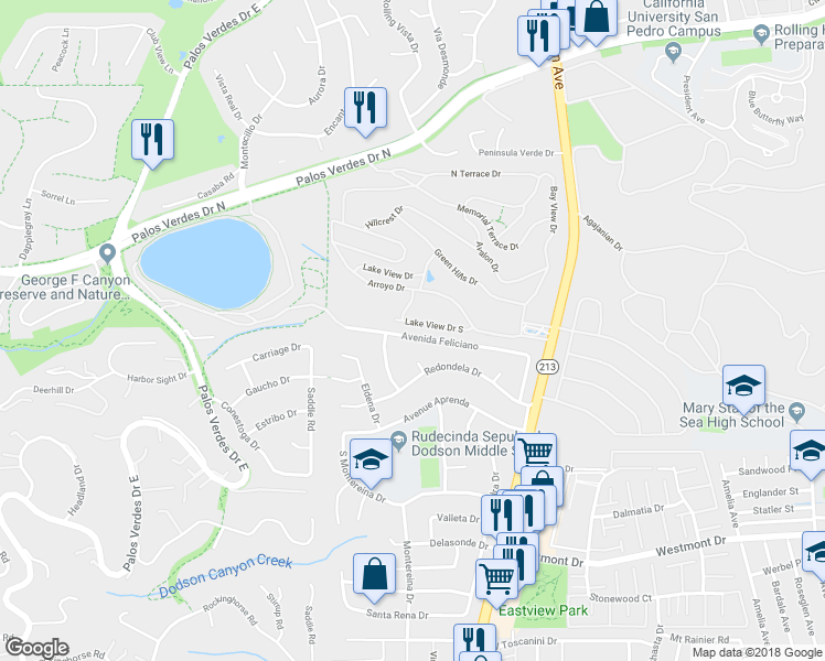 map of restaurants, bars, coffee shops, grocery stores, and more near 2009 Avenida Feliciano in Rancho Palos Verdes