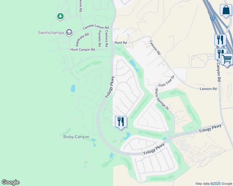 map of restaurants, bars, coffee shops, grocery stores, and more near 24038 Watercress Drive in Corona