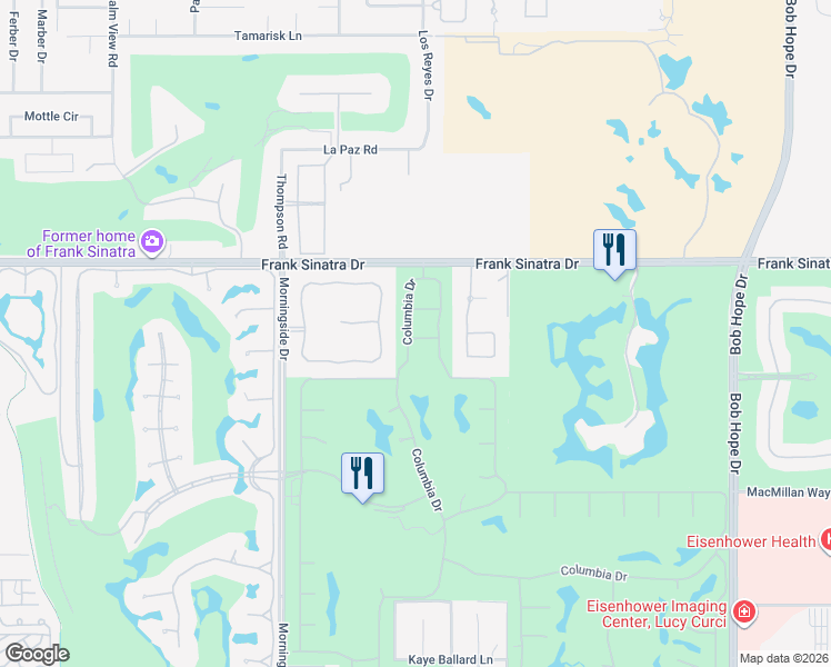 map of restaurants, bars, coffee shops, grocery stores, and more near 125 Columbia Drive in Rancho Mirage