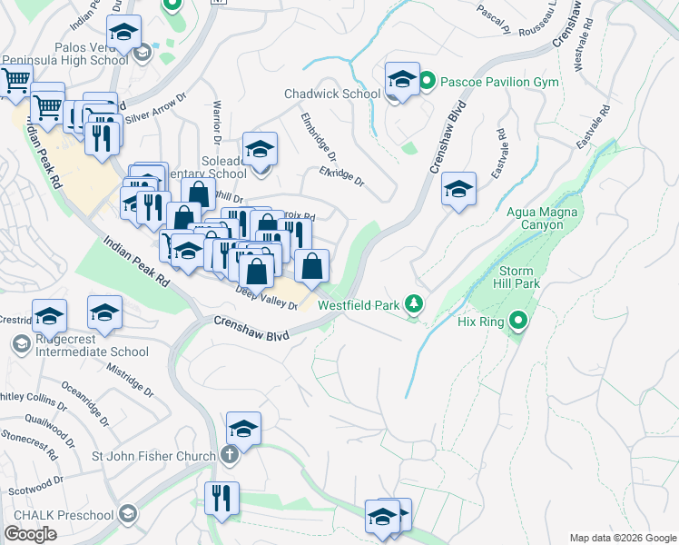 map of restaurants, bars, coffee shops, grocery stores, and more near 28012 Seashell Way in Rancho Palos Verdes