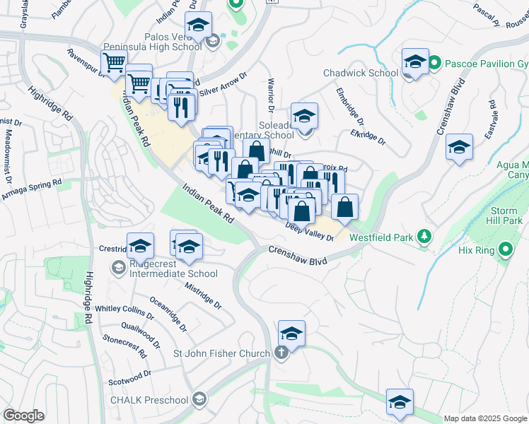 map of restaurants, bars, coffee shops, grocery stores, and more near 751 Deep Valley Drive in Rolling Hills Estates