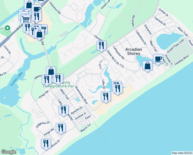 map of restaurants, bars, coffee shops, grocery stores, and more near 109 Westhill Circle in Myrtle Beach