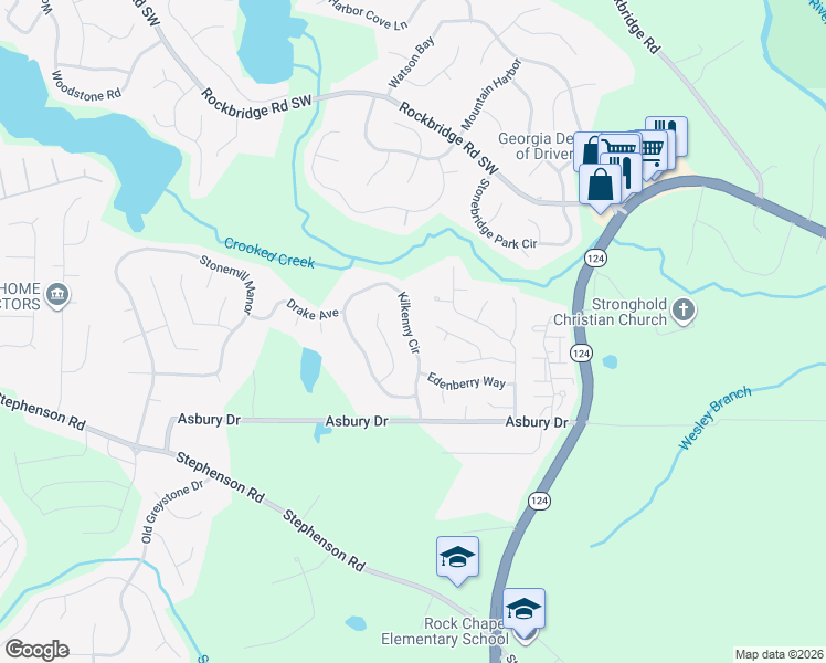 map of restaurants, bars, coffee shops, grocery stores, and more near 832 Kilkenny Circle in Lithonia