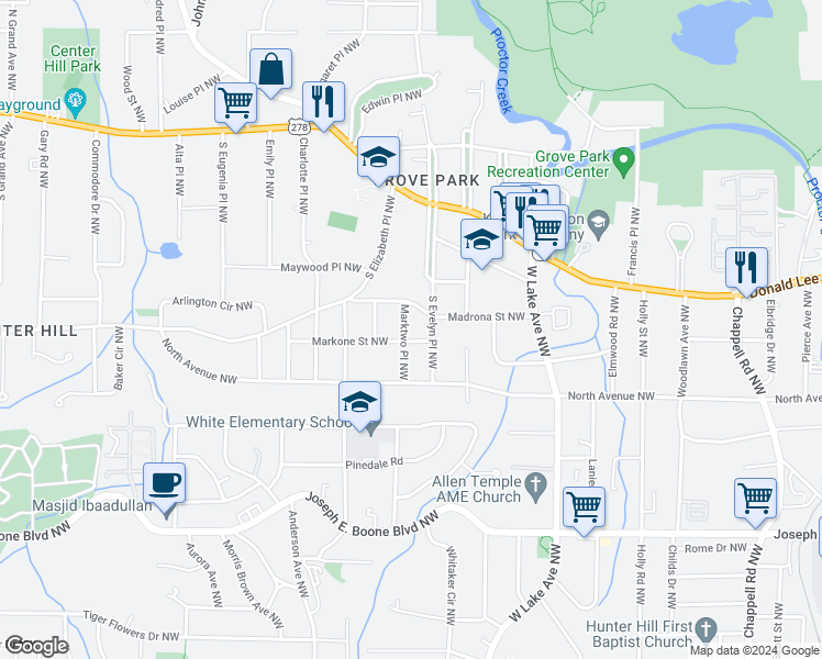 map of restaurants, bars, coffee shops, grocery stores, and more near 549 Marktwo Place Northwest in Atlanta