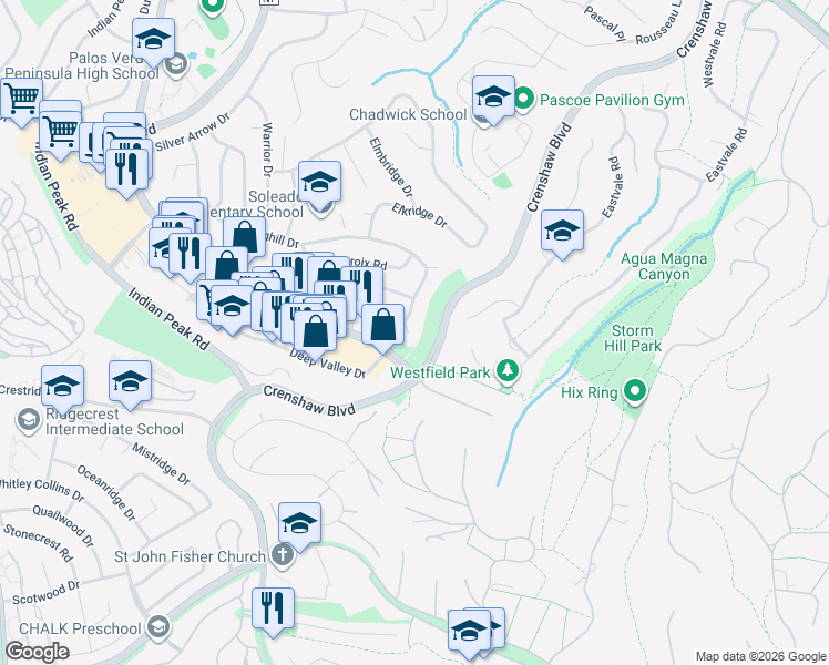 map of restaurants, bars, coffee shops, grocery stores, and more near 28012 Seashell Way in Rancho Palos Verdes