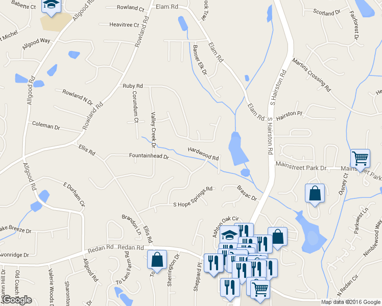 map of restaurants, bars, coffee shops, grocery stores, and more near 4653 Hardwood Rd in Stone Mountain