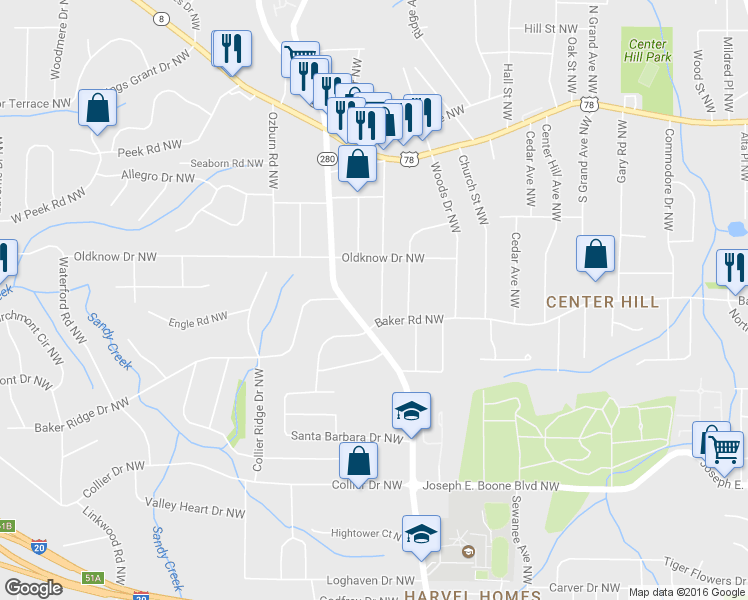 map of restaurants, bars, coffee shops, grocery stores, and more near 554 Commercial Ave NW in Atlanta
