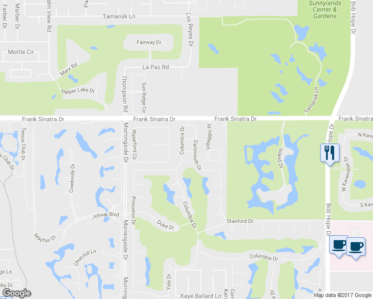 map of restaurants, bars, coffee shops, grocery stores, and more near 2 Clemson Street in Rancho Mirage