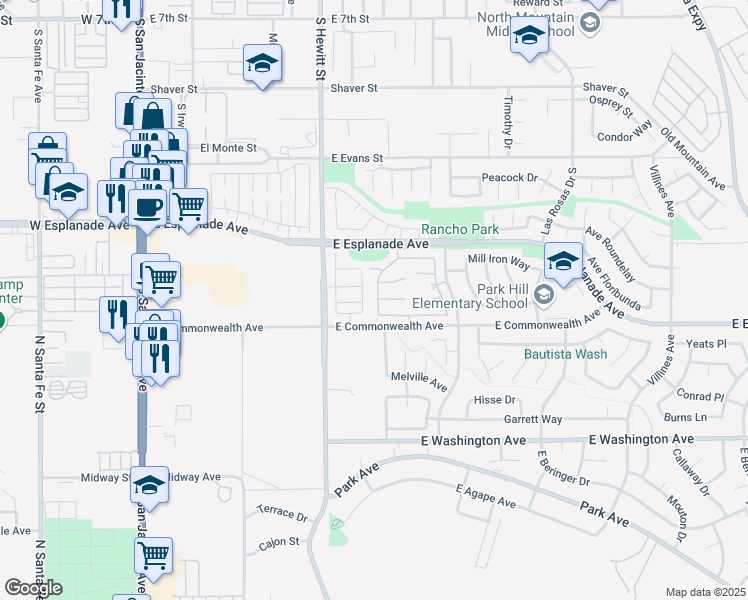 map of restaurants, bars, coffee shops, grocery stores, and more near 1704 Ametista Drive in San Jacinto