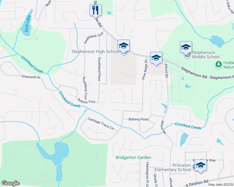 map of restaurants, bars, coffee shops, grocery stores, and more near 804 Pine Ridge Bend in Stone Mountain