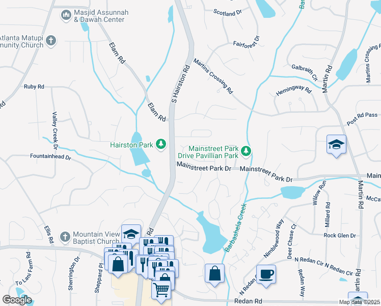 map of restaurants, bars, coffee shops, grocery stores, and more near 809 Arbor Hill Drive in Stone Mountain